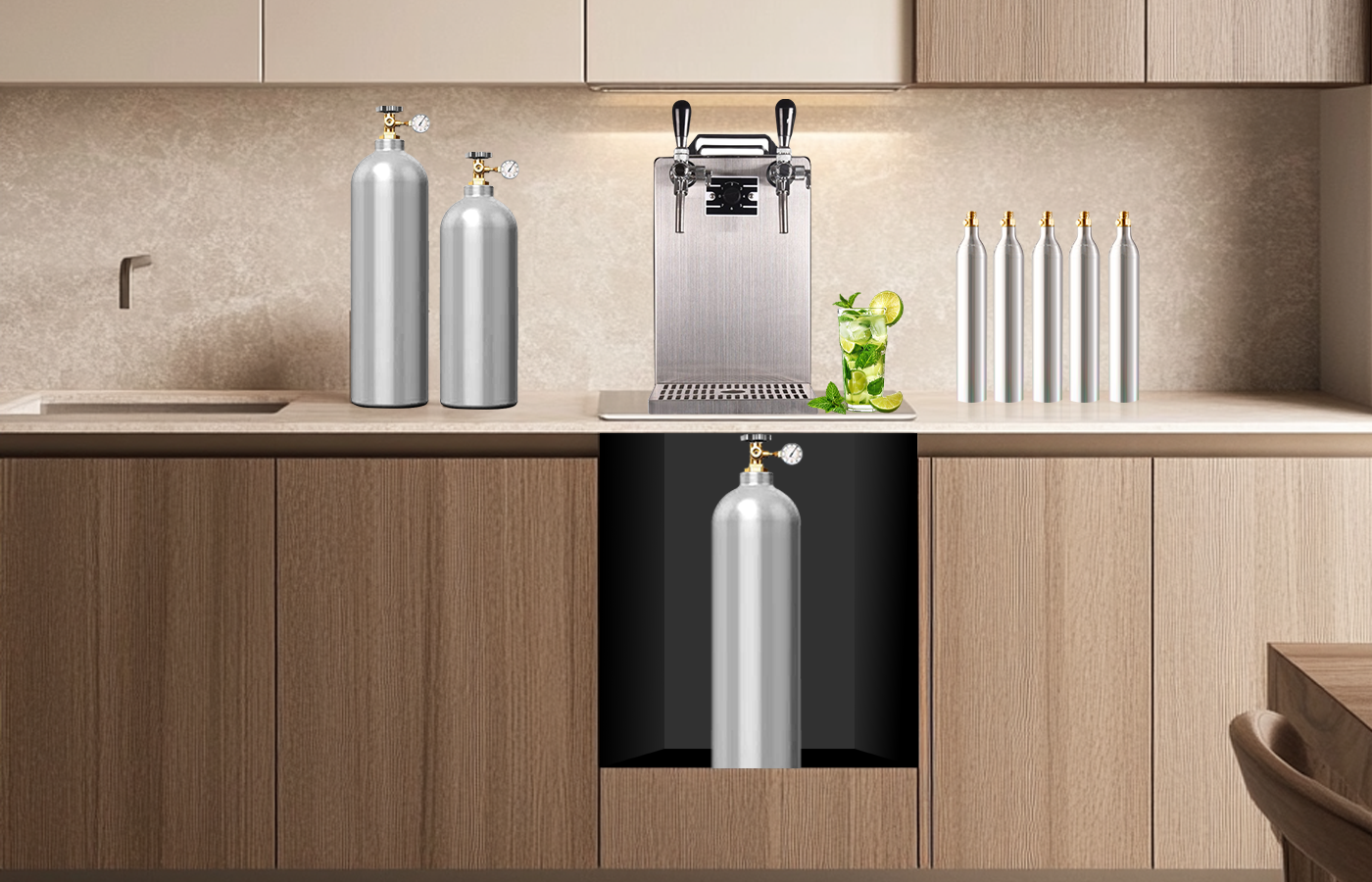 Commercial soda machines with CO2 supply support