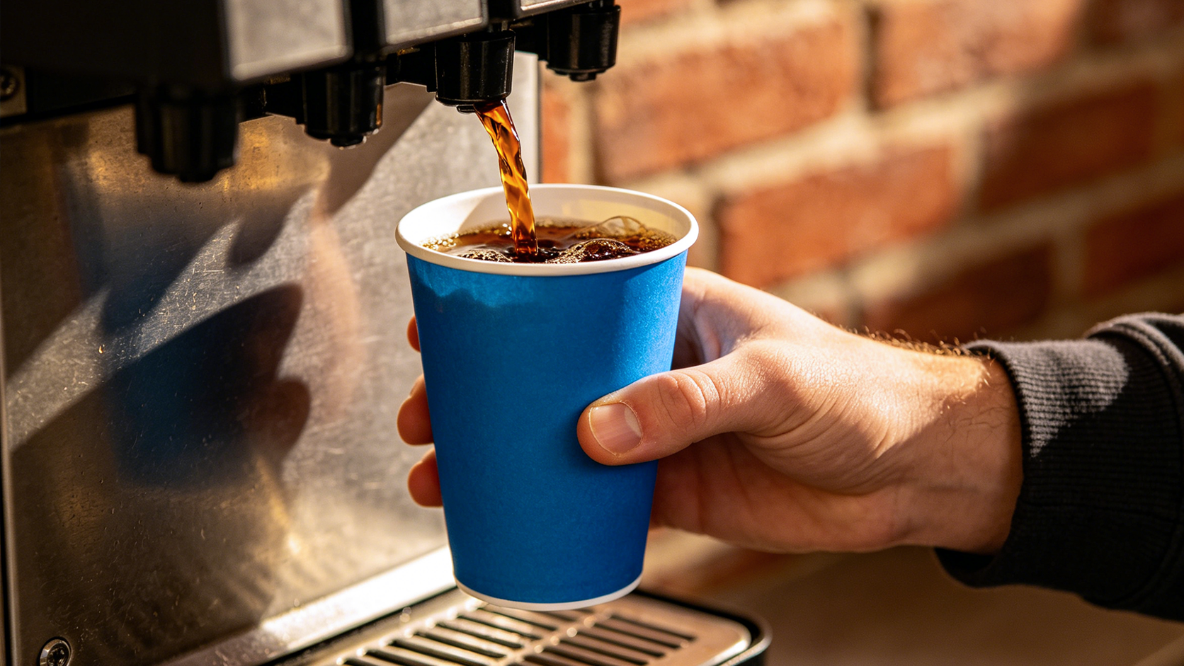 Commercial soda machine beverage applications with sparkling water, soft drinks and hospitality glassware